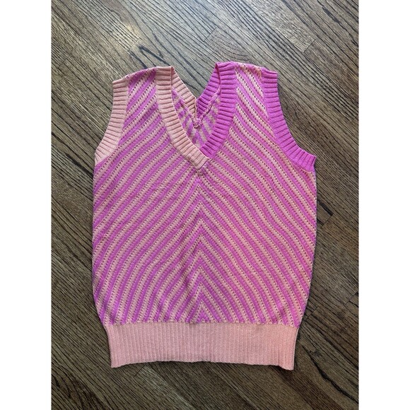 Women’s V-Neck Sleeveless Orange & Pink Soft Sweater - Size Small - Picture 1 of 5